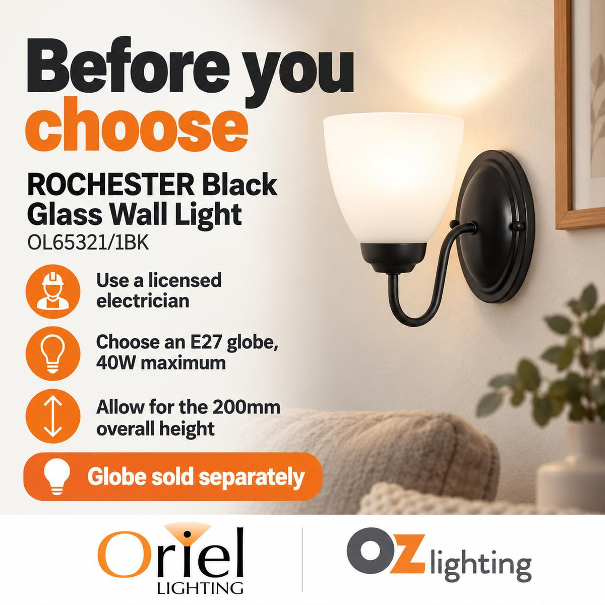 Oriel ROCHESTER Wall Light - Glass-Oriel Lighting-Ozlighting.com.au
