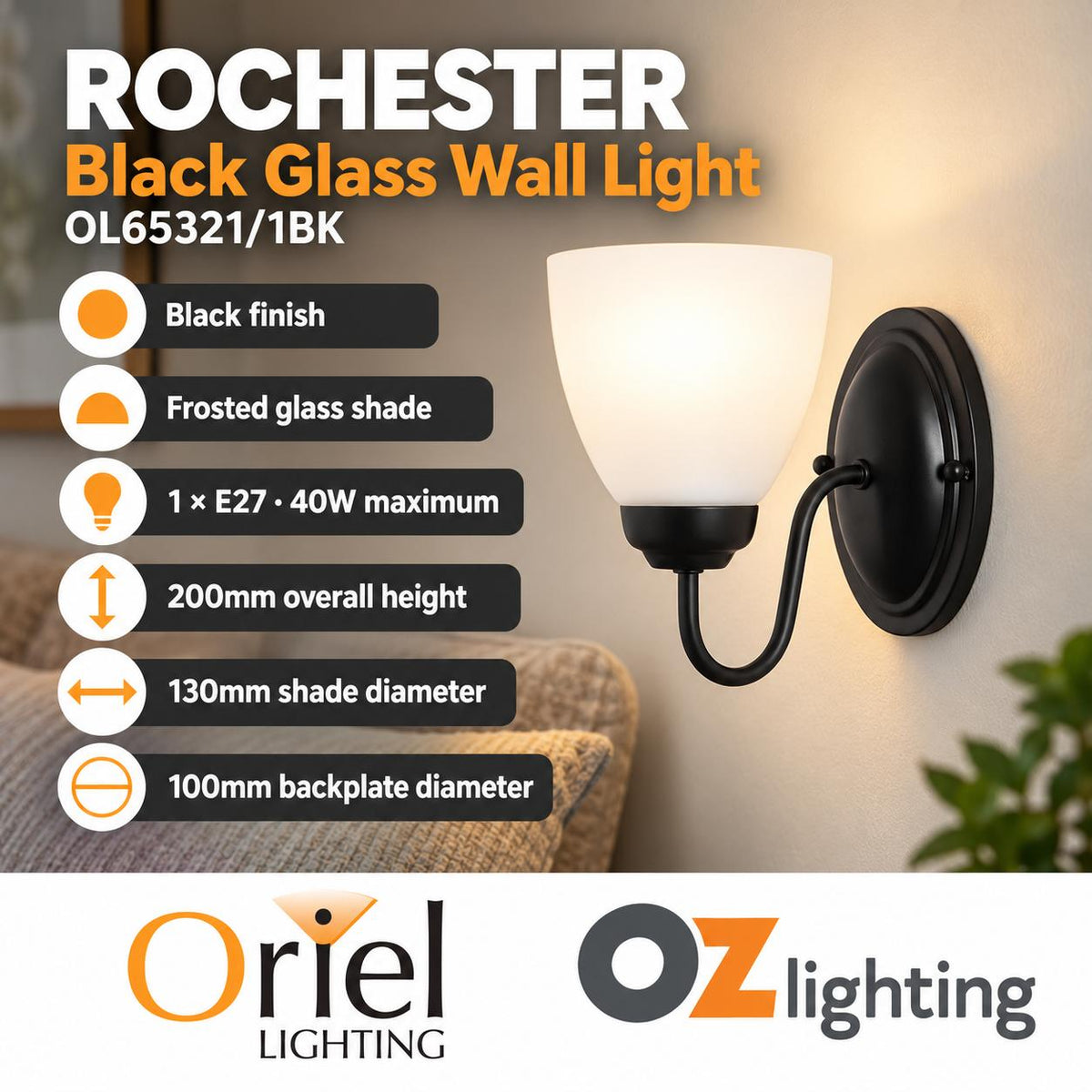 Oriel ROCHESTER Wall Light - Glass-Oriel Lighting-Ozlighting.com.au