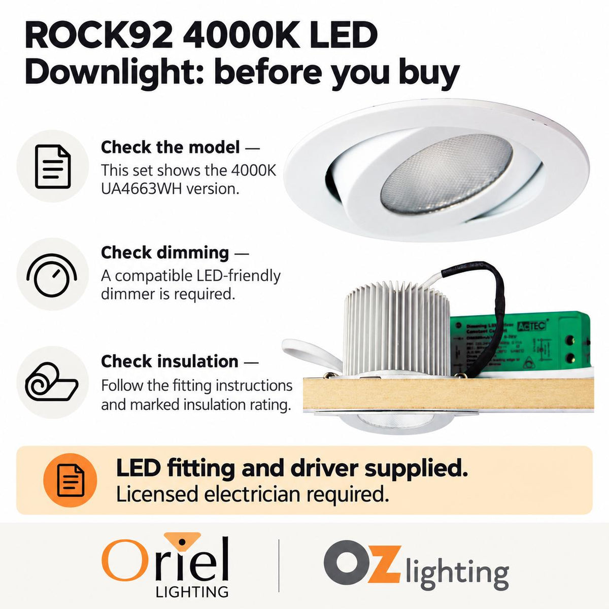 Oriel ROCK 92 Recessed LED Downlight - 10W/12W, Tilt-Adjustable Indoor-Oriel Lighting-Ozlighting.com.au