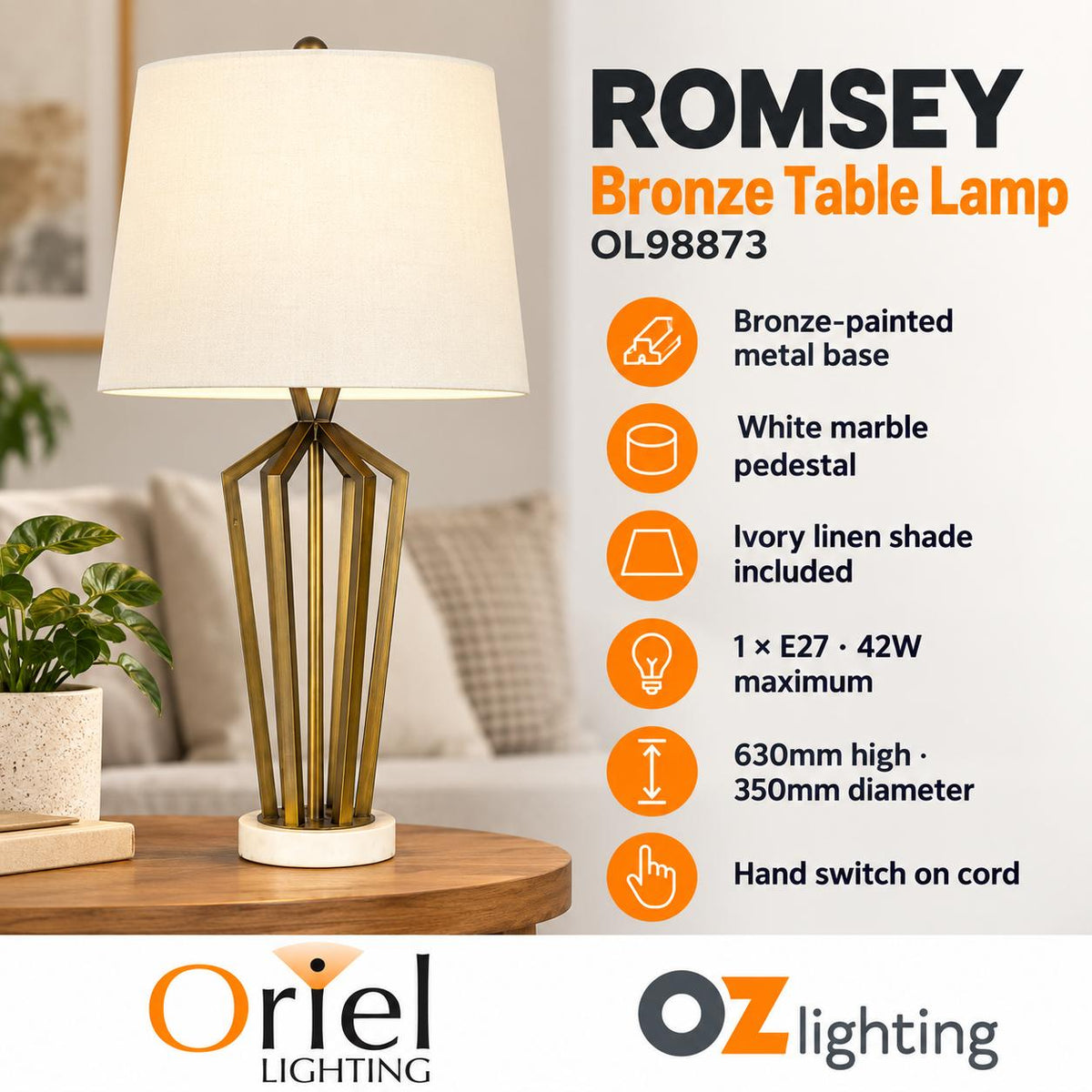 Oriel ROMSEY Table Lamp - Metal-Oriel Lighting-Ozlighting.com.au