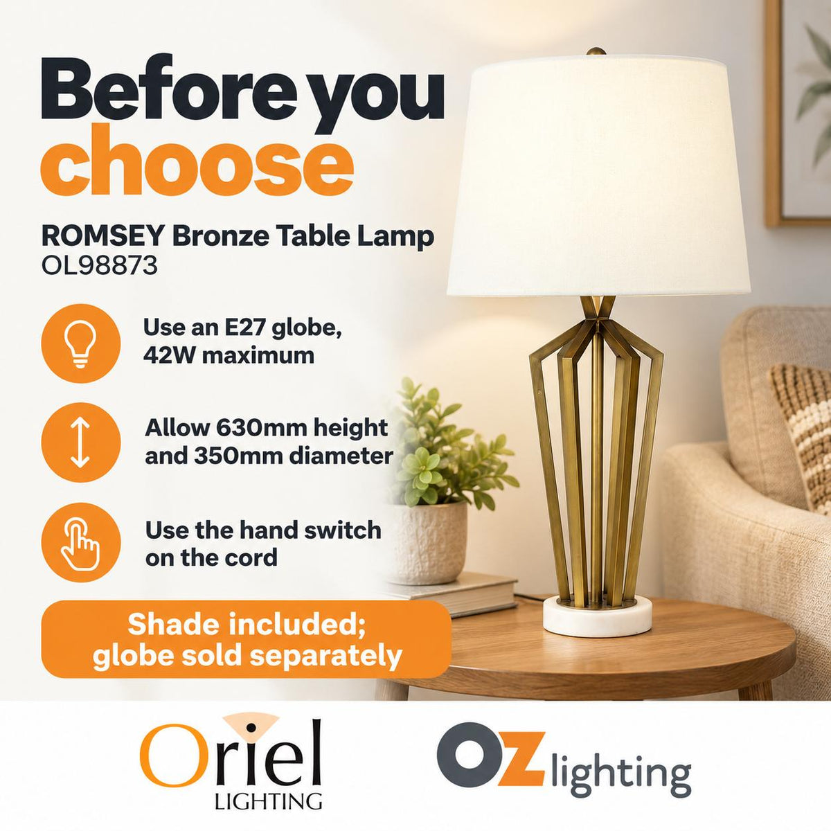 Oriel ROMSEY Table Lamp - Metal-Oriel Lighting-Ozlighting.com.au