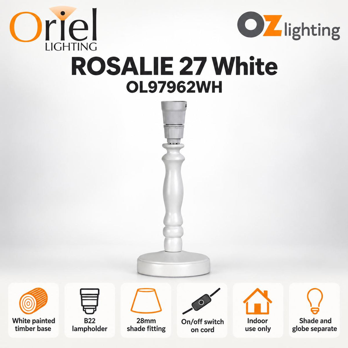 Oriel ROSALIE Table Lamp Base Only - Painted Timber-Oriel Lighting-Ozlighting.com.au