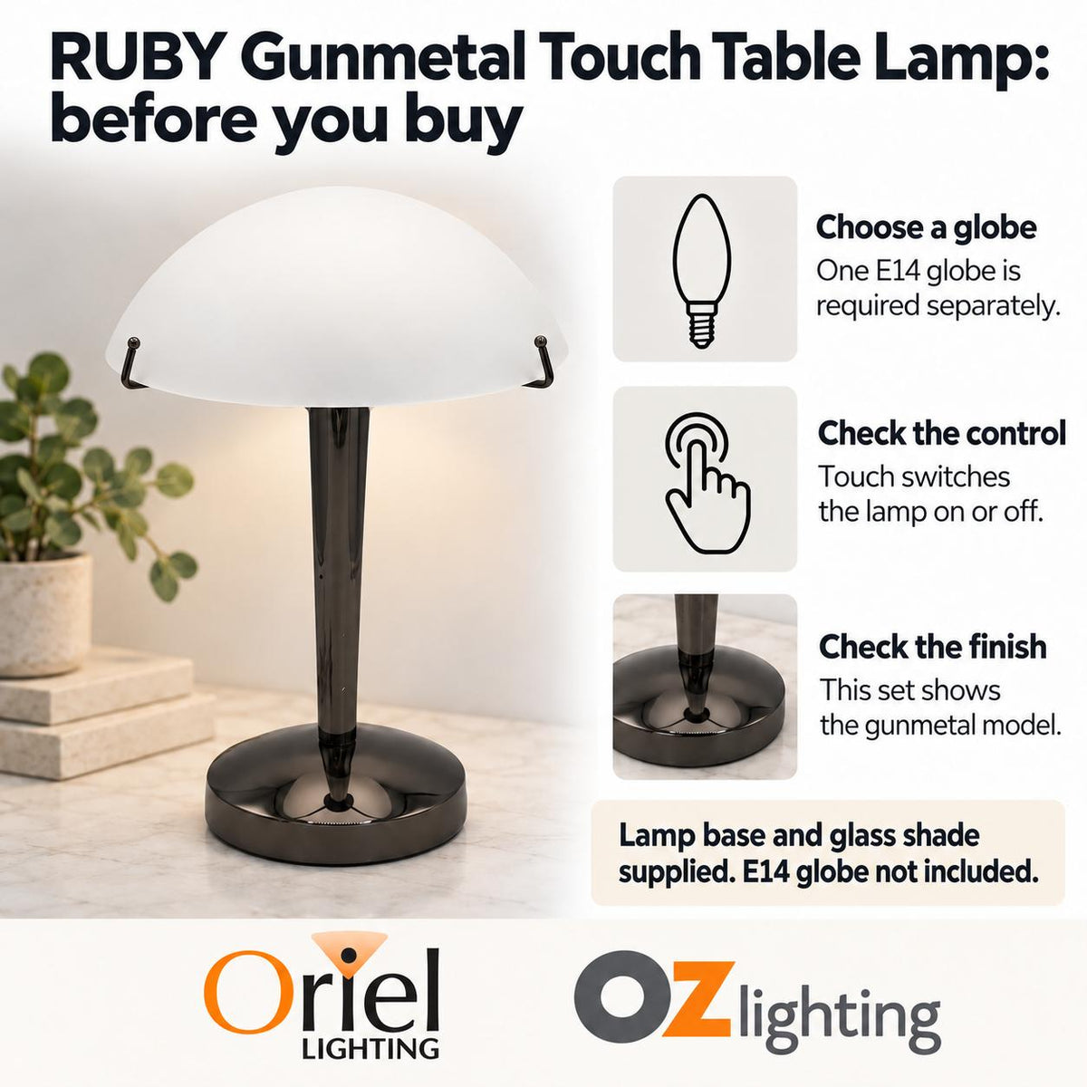 Oriel RUBY Touch Table Lamp-Oriel Lighting-Ozlighting.com.au