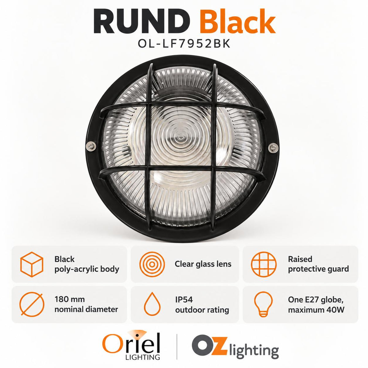 Oriel RUND Outdoor Bunker Light - Max. 40W-Oriel Lighting-Ozlighting.com.au