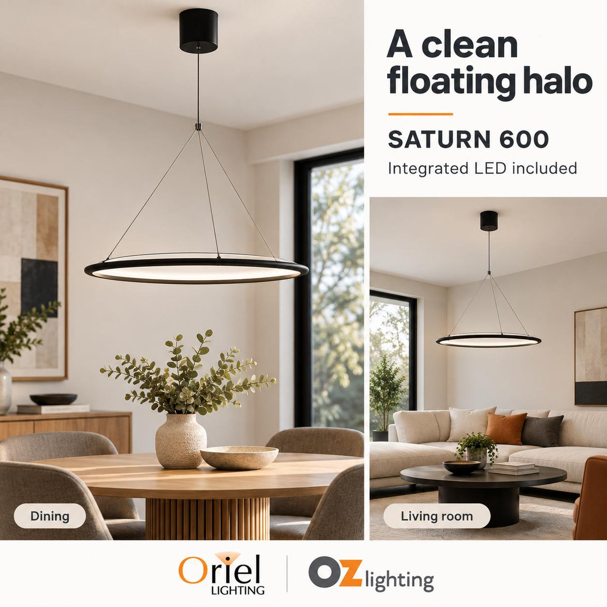 Oriel SATURN LED Pendant - 24W, Tri-Colour Dimmable-Oriel Lighting-Ozlighting.com.au