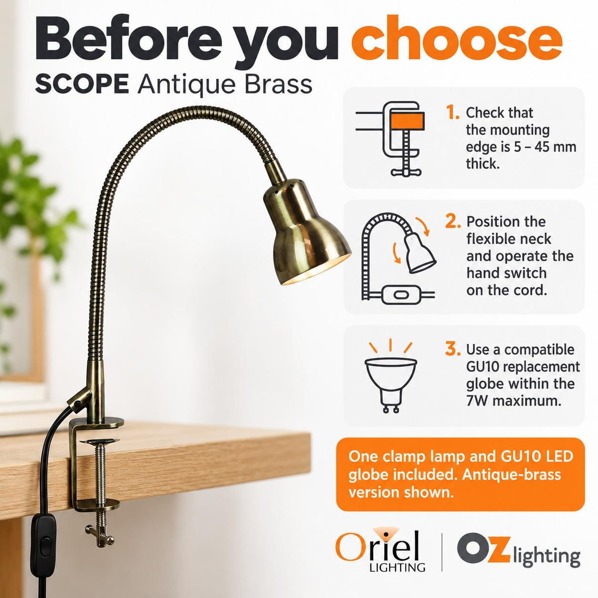 Oriel SCOPE Lamp - Adjustable Gooseneck Desk Clamp-Oriel Lighting-Ozlighting.com.au