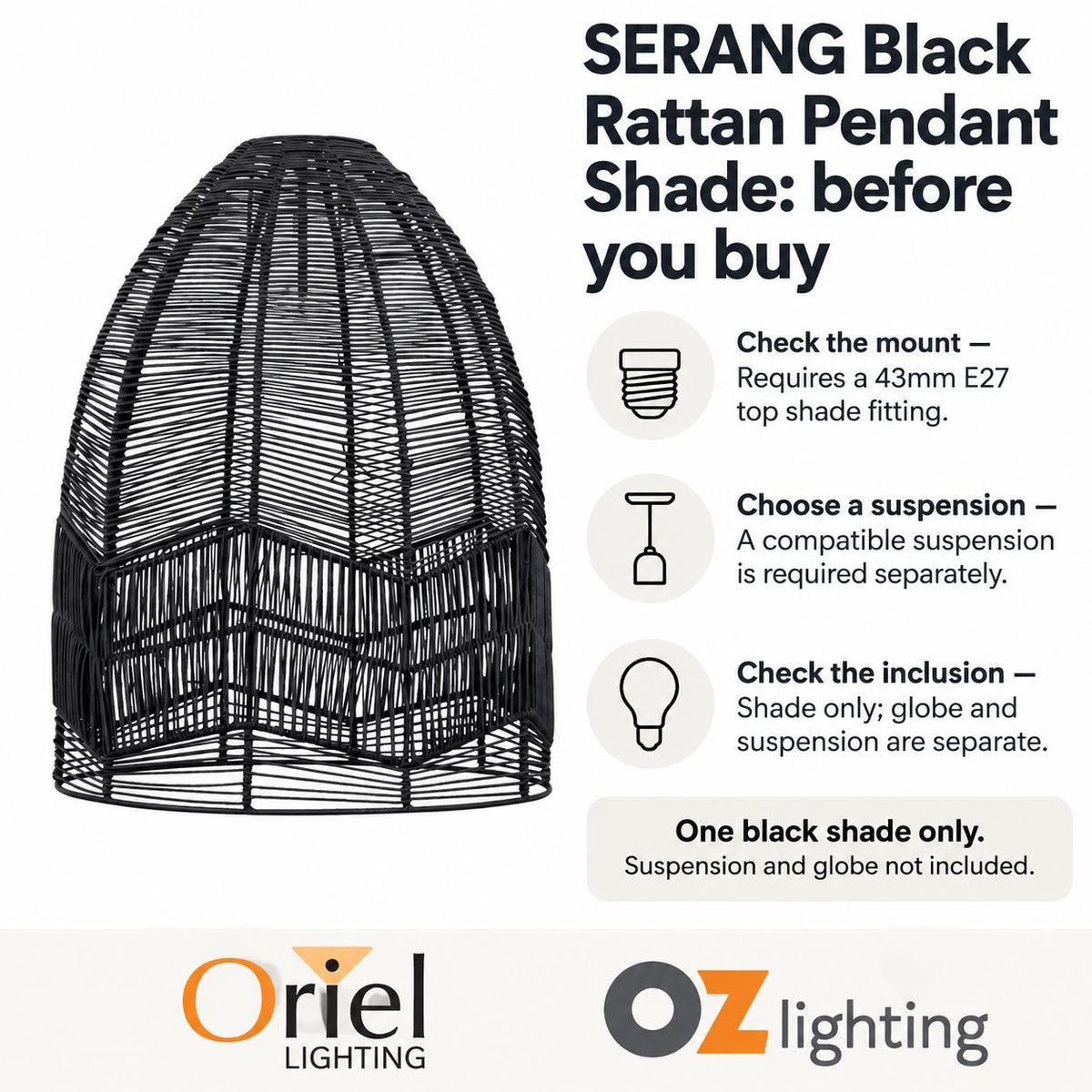 Oriel SERANG Pendant Shade Only - Rattan Cane-Oriel Lighting-Ozlighting.com.au