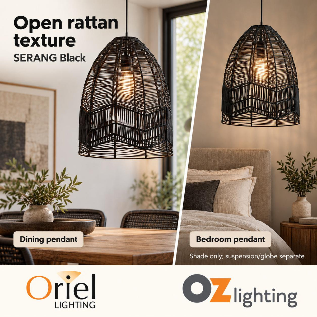 Oriel SERANG Pendant Shade Only - Rattan Cane-Oriel Lighting-Ozlighting.com.au