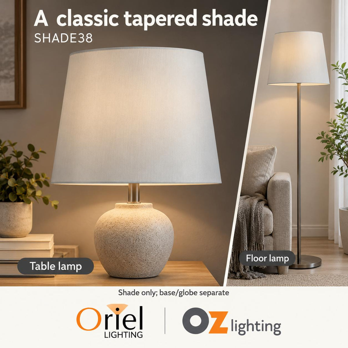 Oriel SHADE-38 Lamp Shade Only - Medium Table, White, TABLE LAMP BASE REQUIRED-Oriel Lighting-Ozlighting.com.au