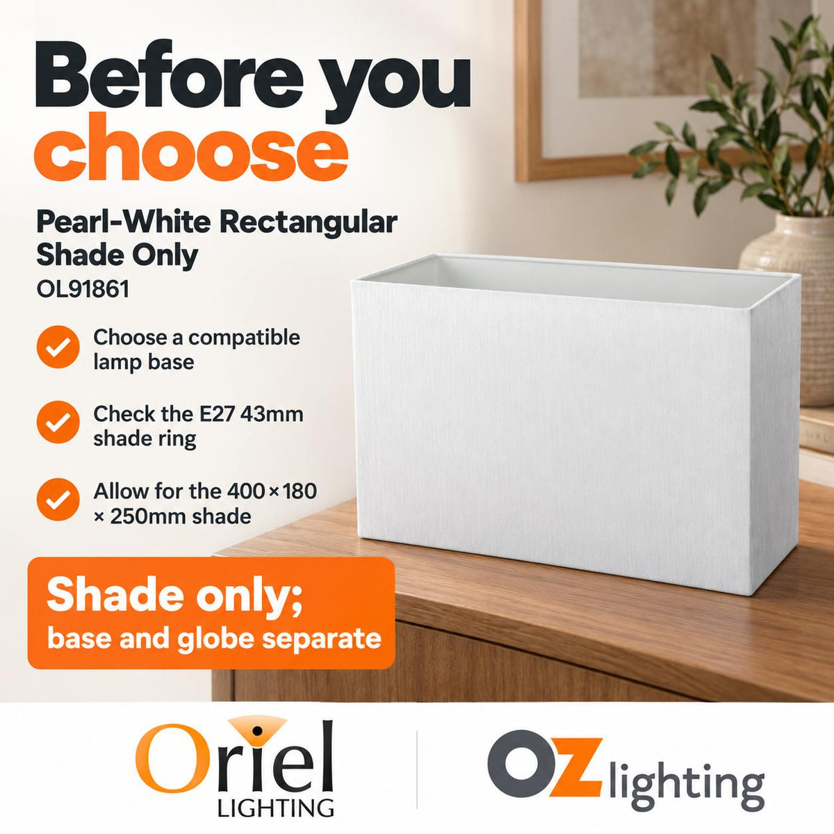 Oriel SHADE Lamp Shade Only - Pearl-White Shantung Table, TABLE LAMP BASE REQUIRED-Oriel Lighting-Ozlighting.com.au