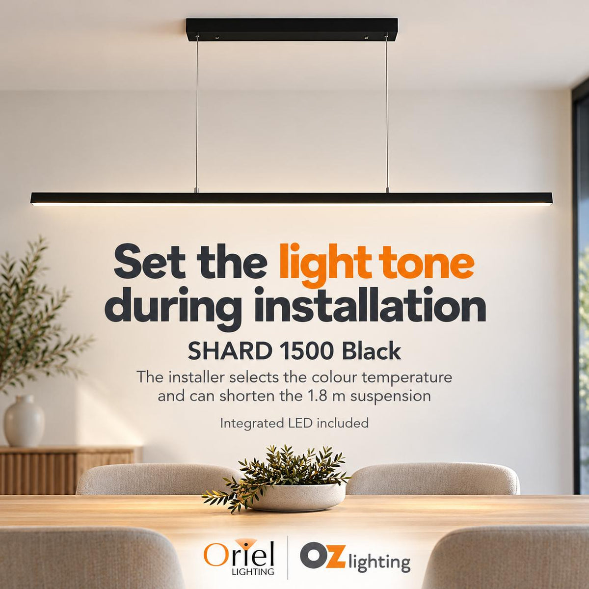 Oriel SHARD LED Pendant - Slimline 1500mm Tri-Colour Linear-Oriel Lighting-Ozlighting.com.au