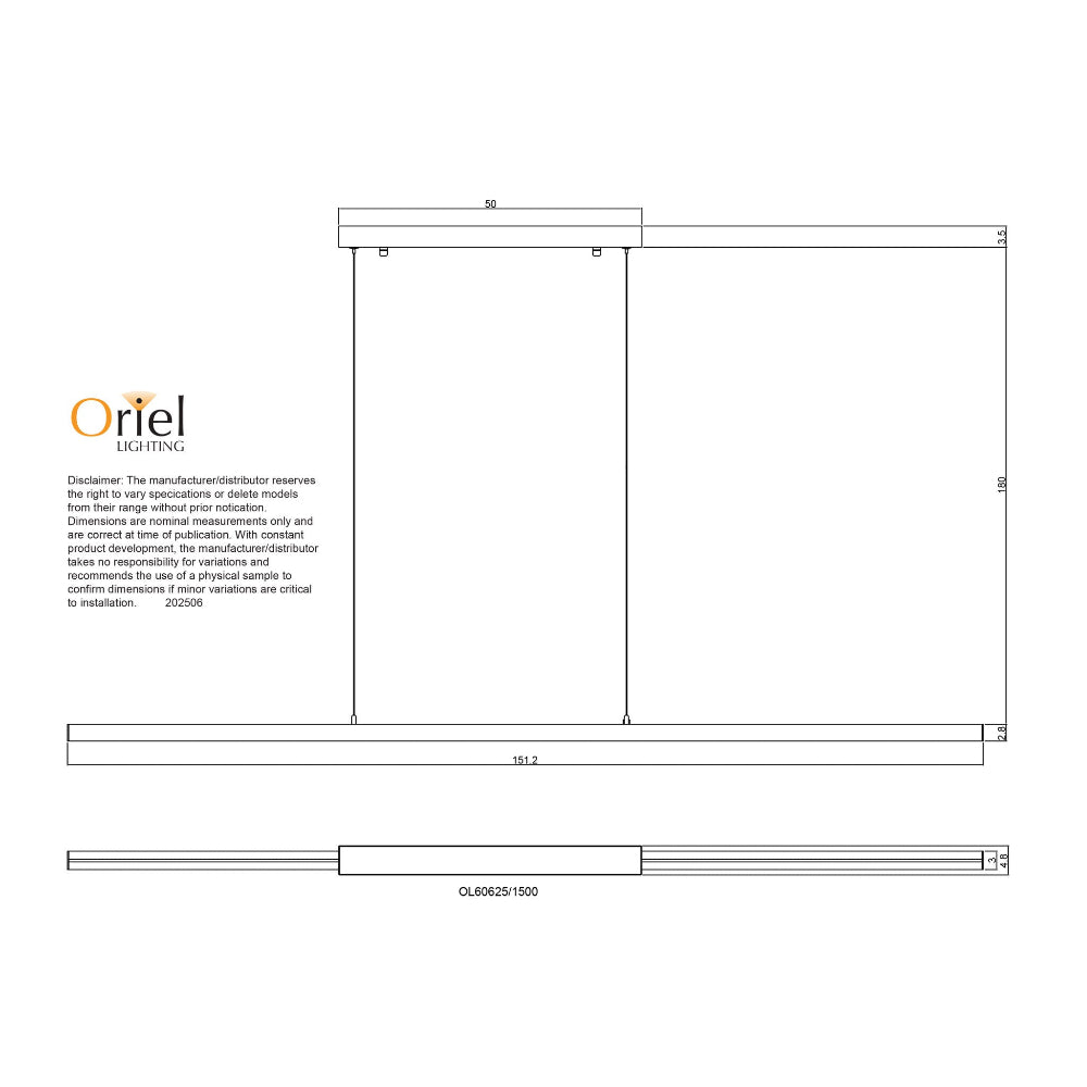 Oriel SHARD - Slimline 1500mm LED Pendant-Oriel Lighting-Ozlighting.com.au