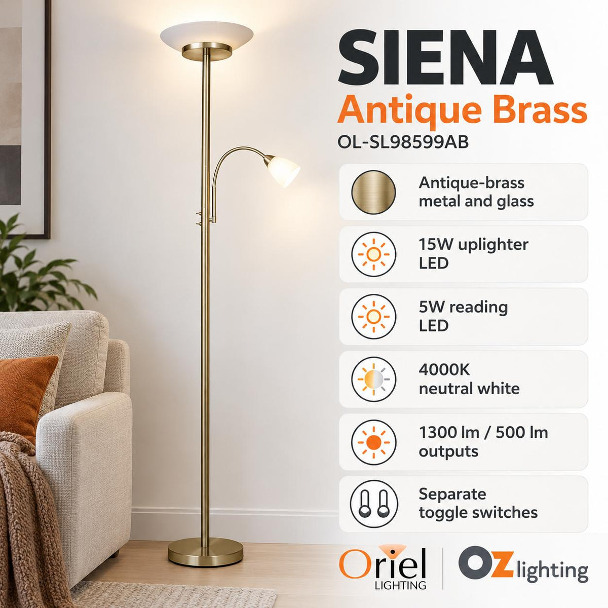 Oriel SIENA LED Floor Lamp - Mother & Child Uplighter, 4000K-Oriel Lighting-Ozlighting.com.au