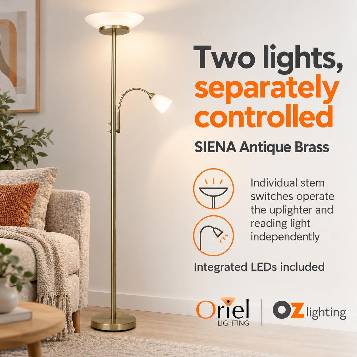 Oriel SIENA LED Floor Lamp - Mother & Child Uplighter, 4000K-Oriel Lighting-Ozlighting.com.au