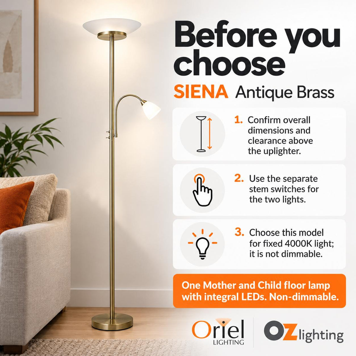 Oriel SIENA LED Floor Lamp - Mother & Child Uplighter, 4000K-Oriel Lighting-Ozlighting.com.au