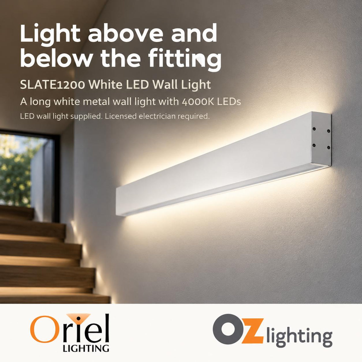 Oriel SLATE LED Wall Light - 58W 1200mm Up/Down Interior, 4000K-Oriel Lighting-Ozlighting.com.au
