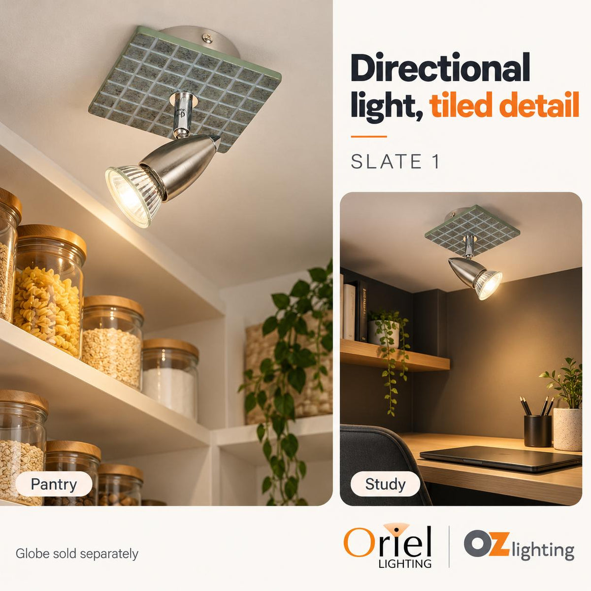 Oriel SLATE Spotlight - 1/2/3/4 Light Tiled Resin Adjustable-Oriel Lighting-Ozlighting.com.au