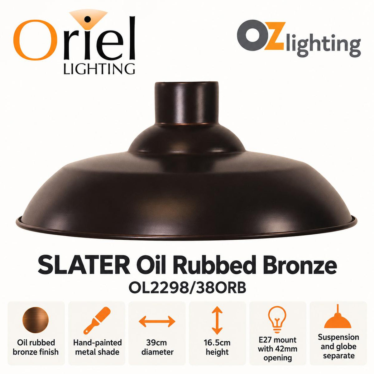 Oriel SLATER Pendant Shade Only - Metal-Oriel Lighting-Ozlighting.com.au
