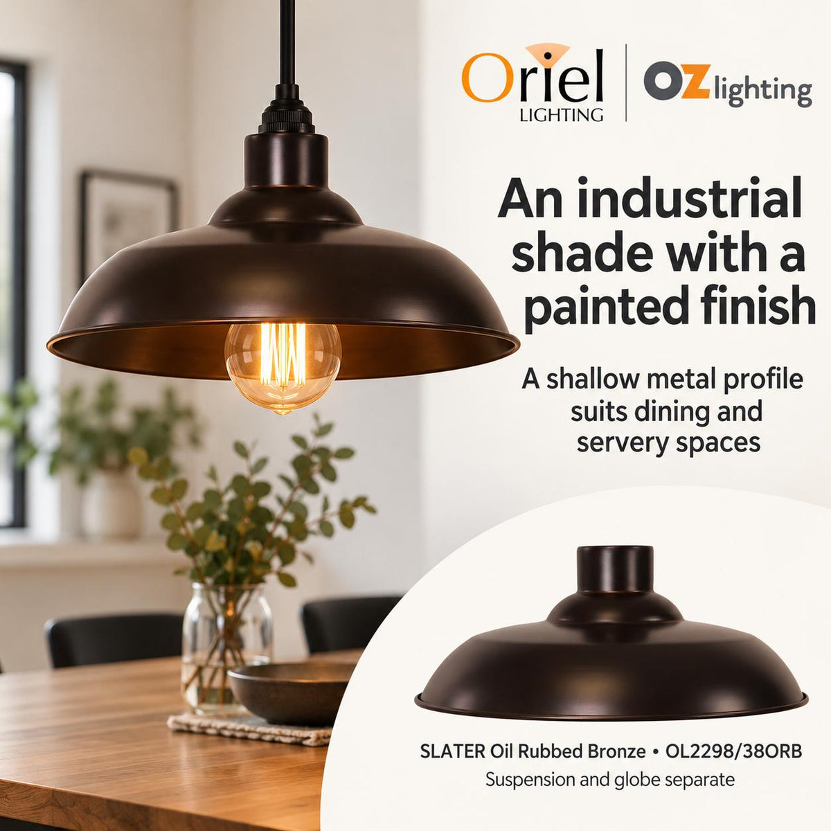 Oriel SLATER Pendant Shade Only - Metal-Oriel Lighting-Ozlighting.com.au