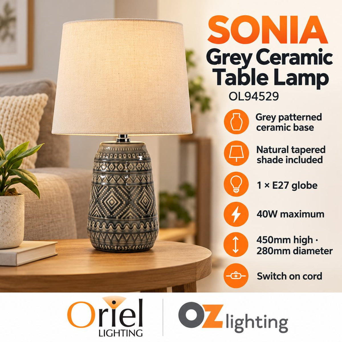 Oriel SONIA Table Lamp - Ceramic — verified product details