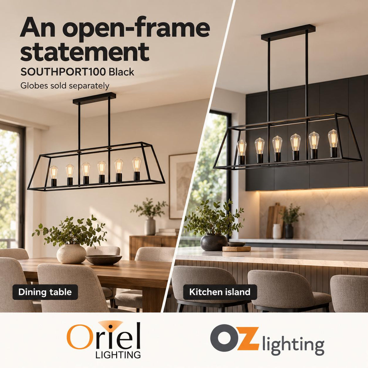 Oriel SOUTHPORT.100 Pendant - 6 Light Urban Retro, No Glass-Oriel Lighting-Ozlighting.com.au