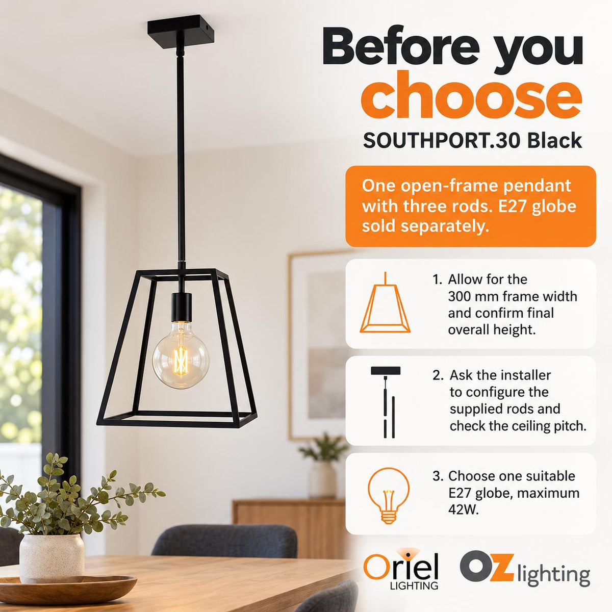 Oriel SOUTHPORT.30 Pendant - 1 Light Urban Retro-Oriel Lighting-Ozlighting.com.au