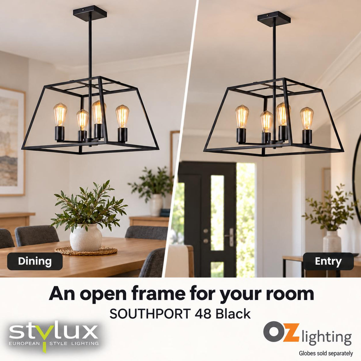 Oriel SOUTHPORT.48 Pendant - 4 Light Urban Retro, Black-Oriel Lighting-Ozlighting.com.au