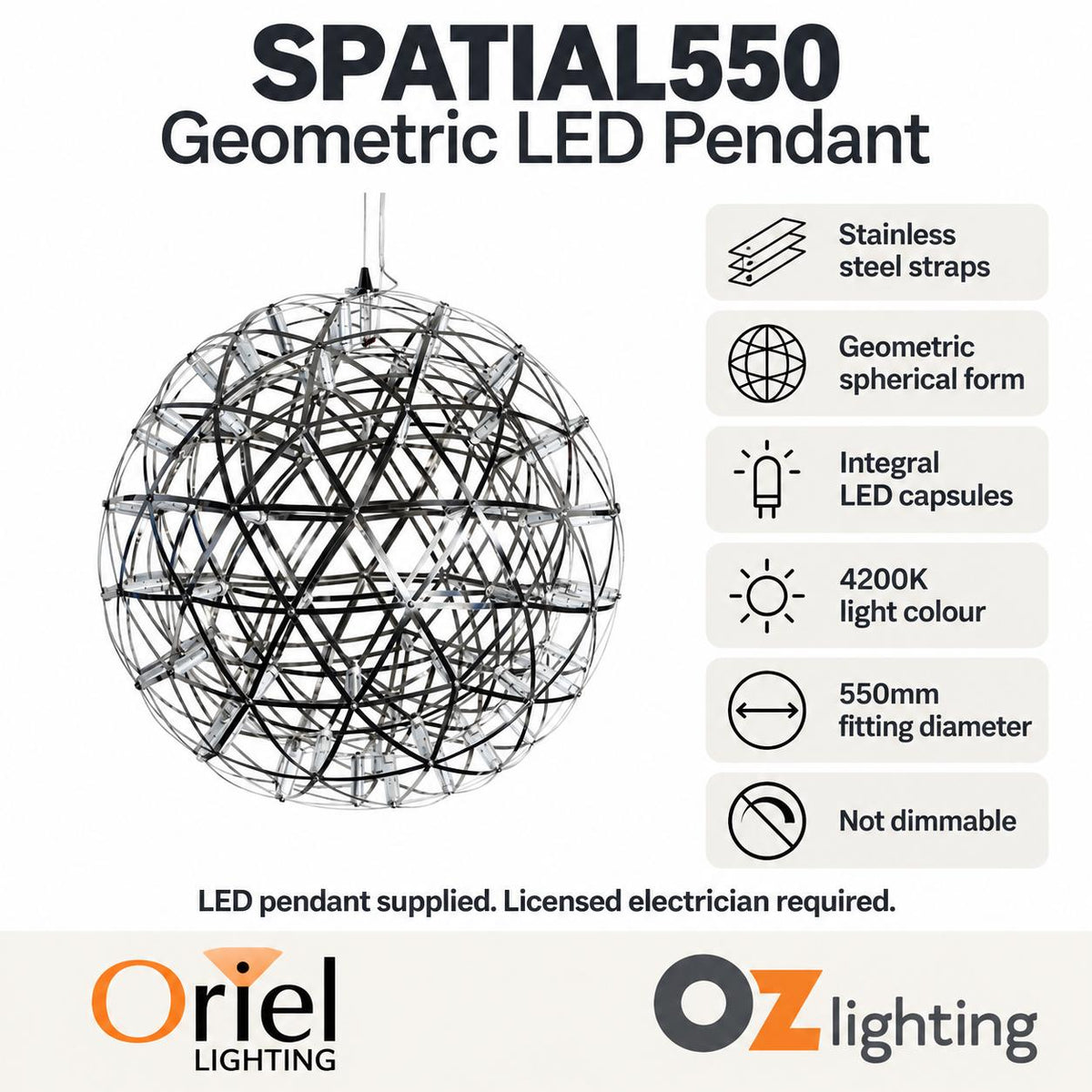 Oriel SPATIAL LED Pendant - Geometric Metal — Verified product details — Ozlighting