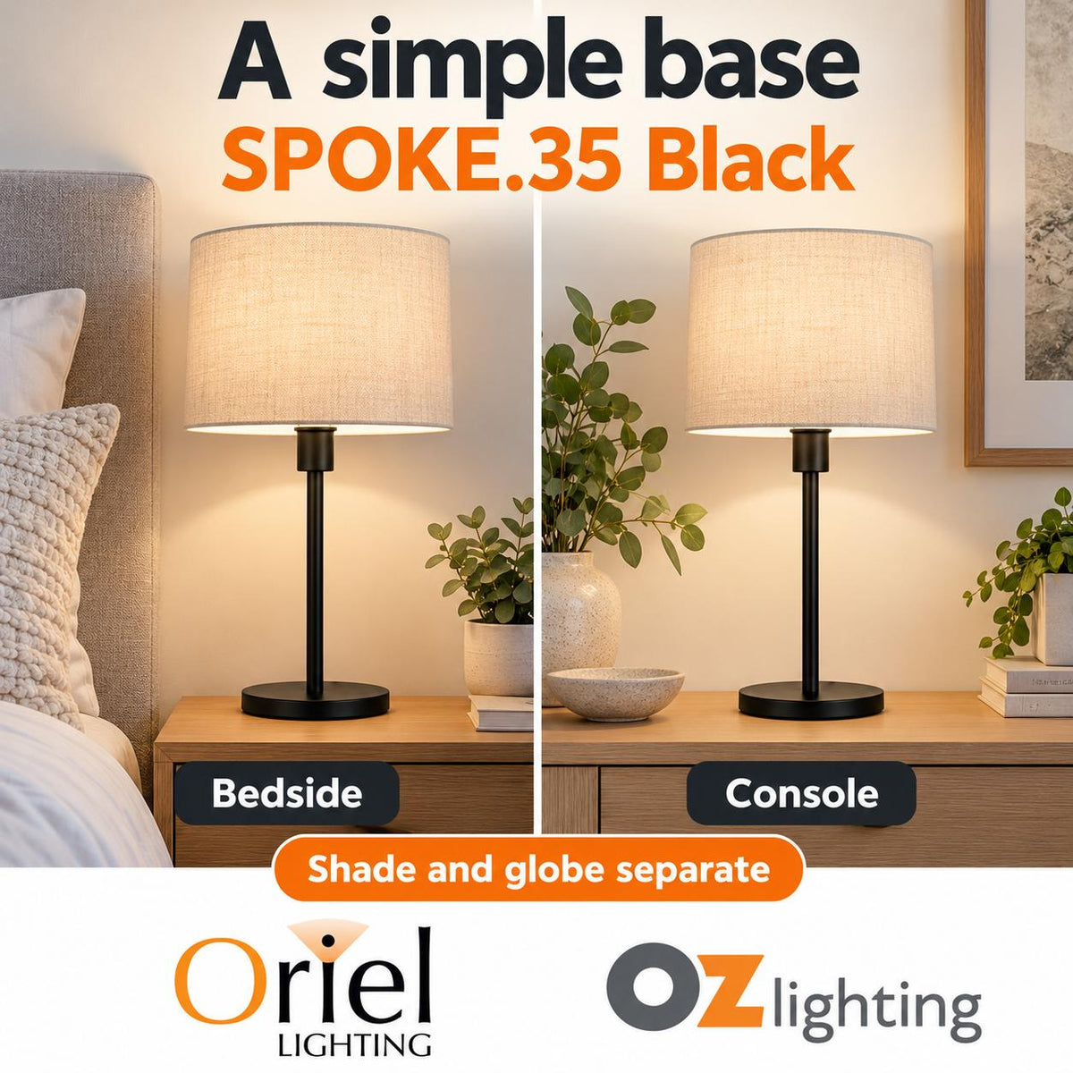 Oriel SPOKE.35 Table Lamp Base Only-Oriel Lighting-Ozlighting.com.au