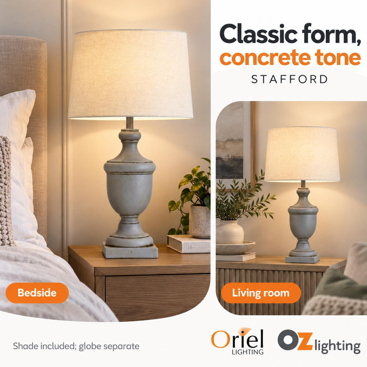 Oriel STAFFORD Table Lamp - 52cm Concrete-Toned Resin-Oriel Lighting-Ozlighting.com.au