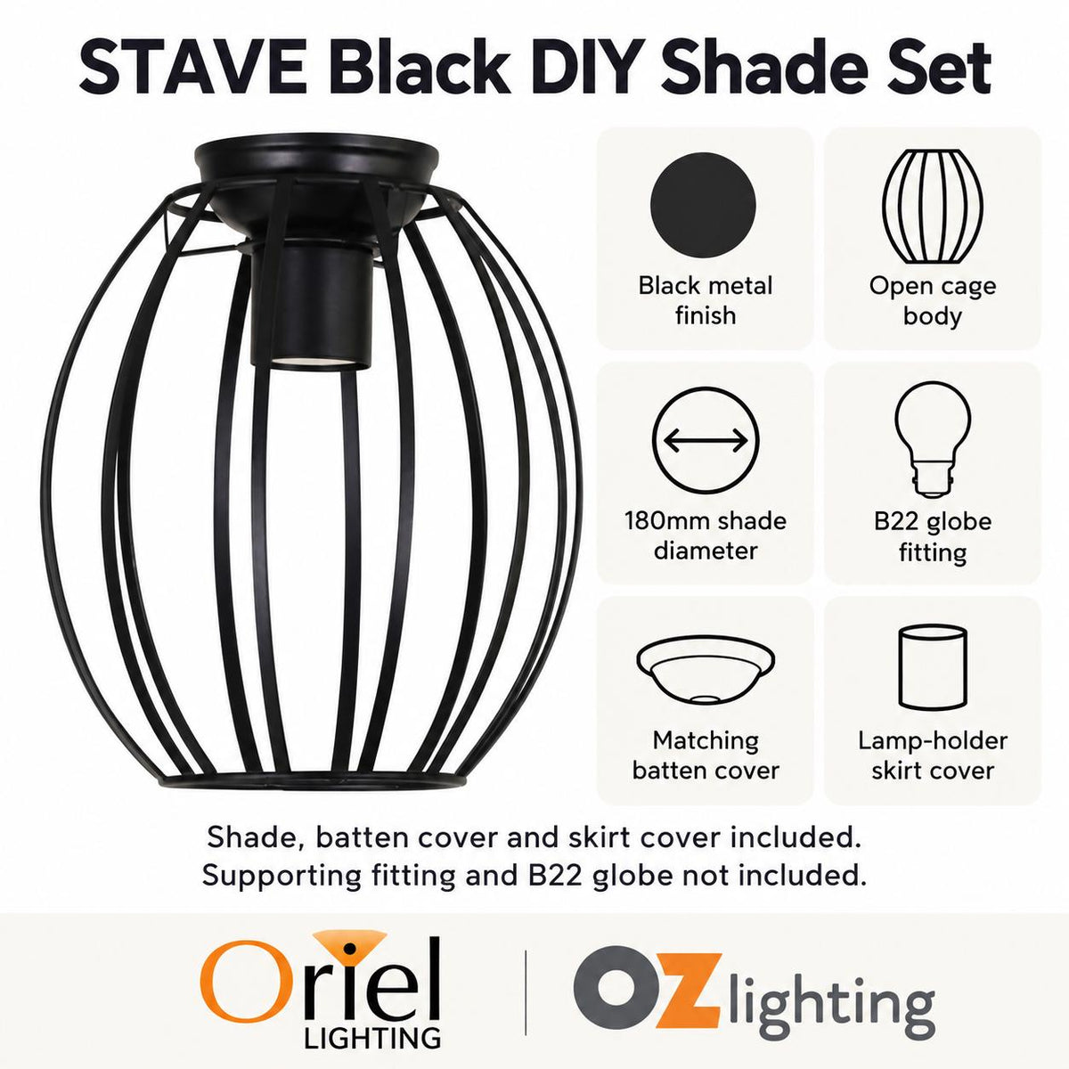 Oriel STAVE DIY Shade Only - Industrial Style-Oriel Lighting-Ozlighting.com.au