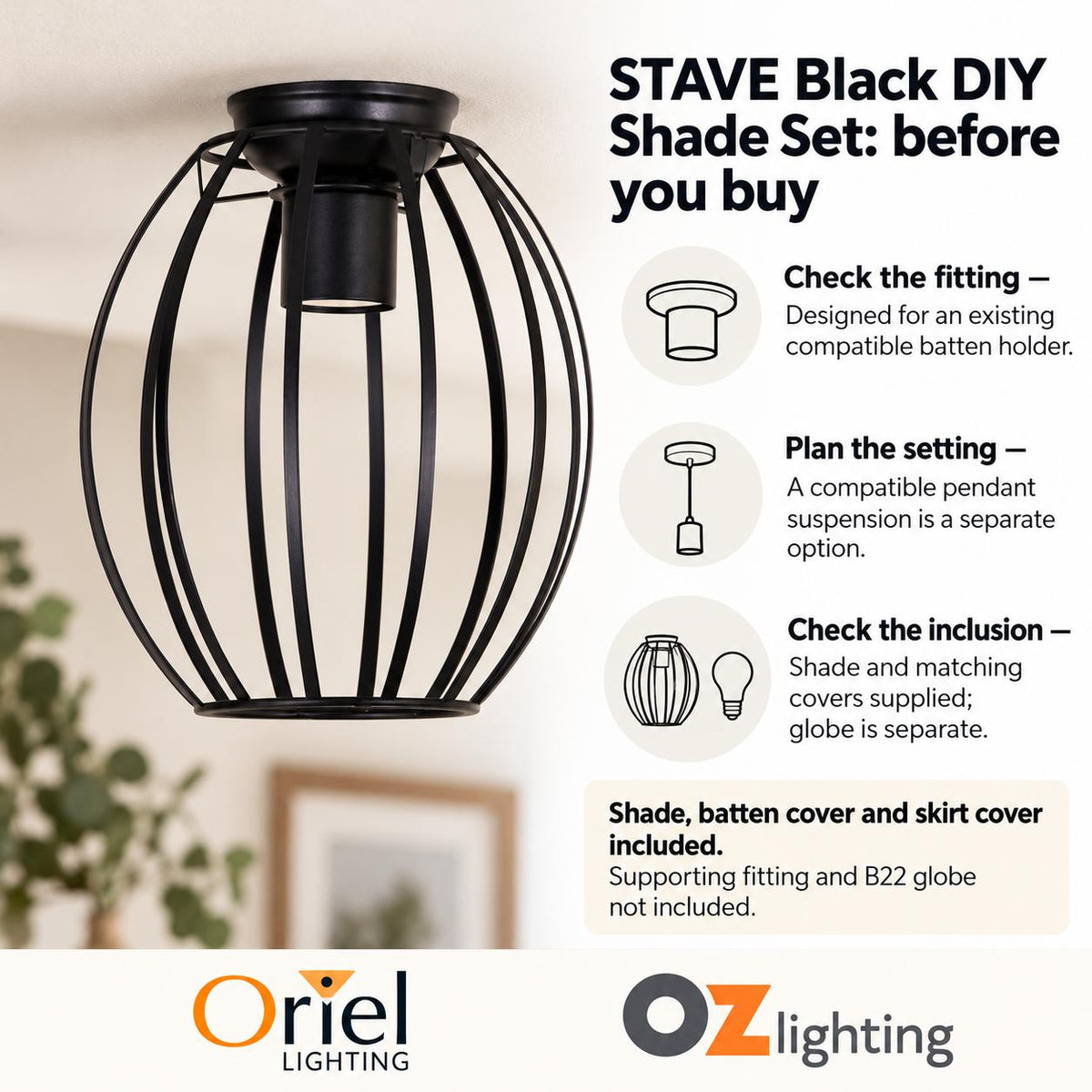 Oriel STAVE DIY Shade Only - Industrial Style-Oriel Lighting-Ozlighting.com.au