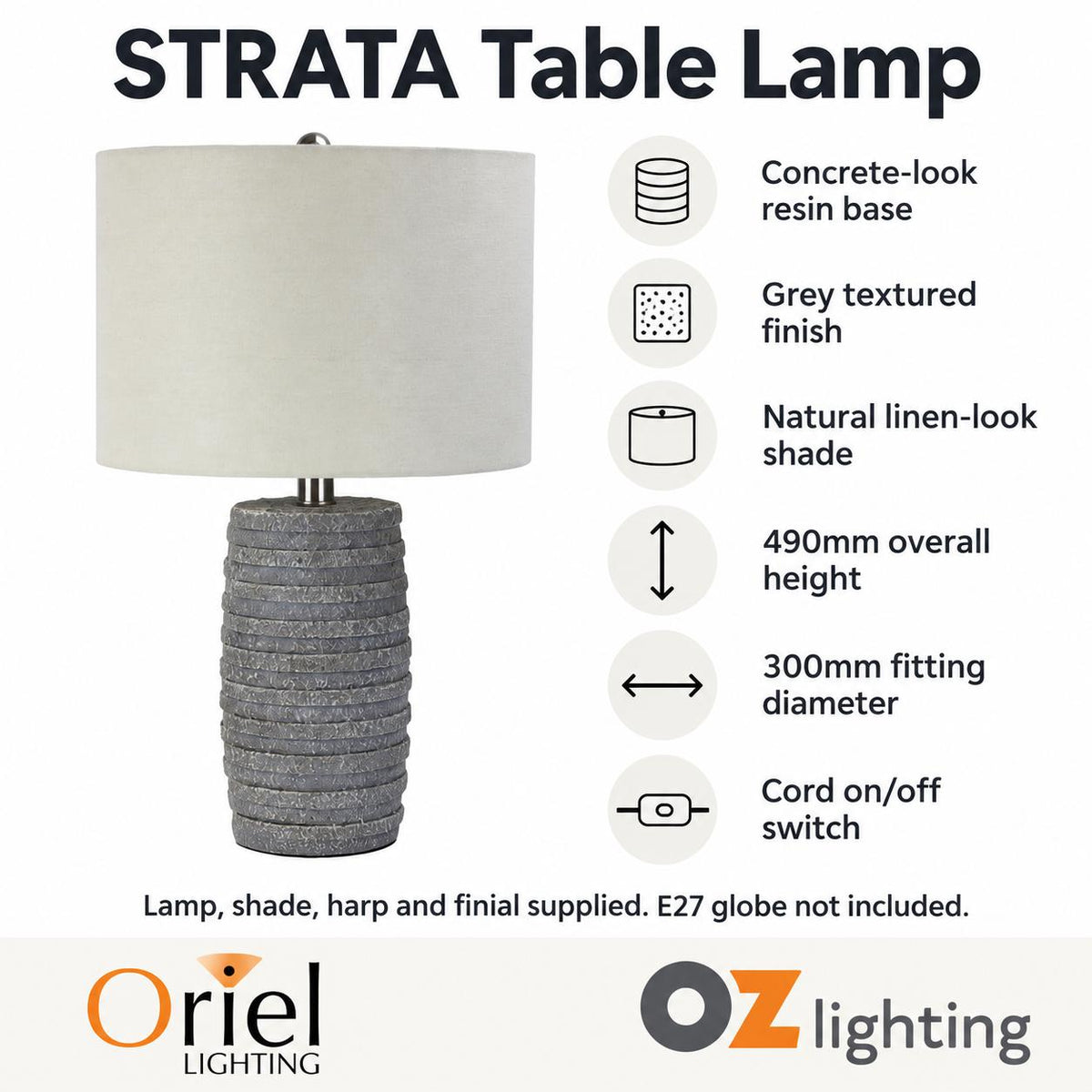 Oriel STRATA Table Lamp - Complete-Oriel Lighting-Ozlighting.com.au