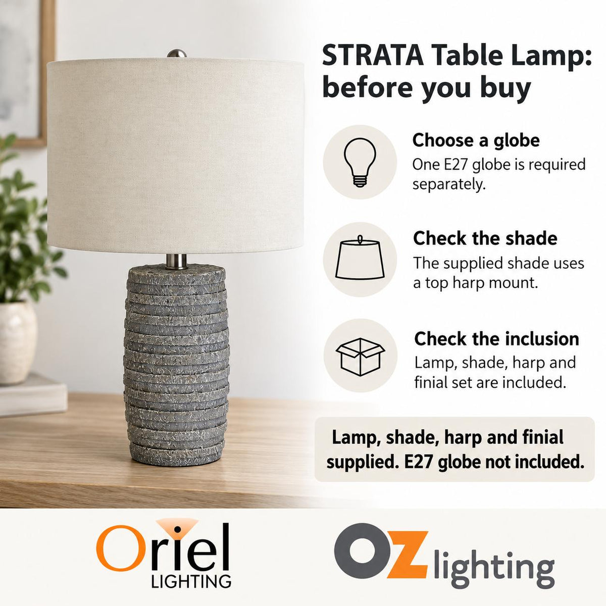 Oriel STRATA Table Lamp - Complete-Oriel Lighting-Ozlighting.com.au