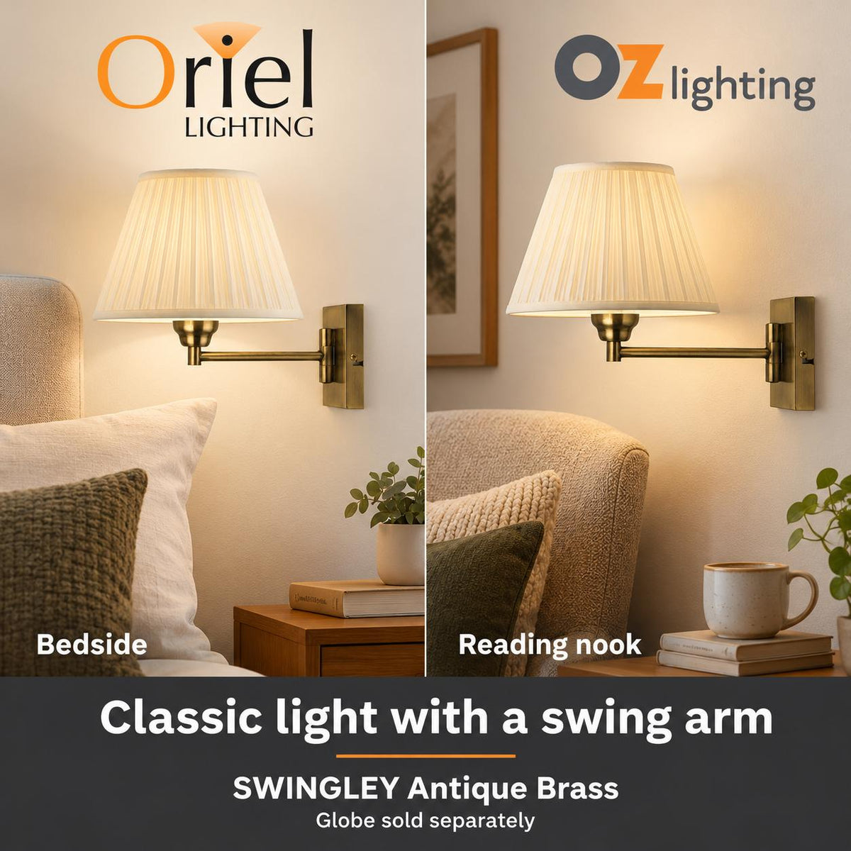 Oriel SWINGLEY Wall Light - 1 Light Traditional Swing Arm-Oriel Lighting-Ozlighting.com.au