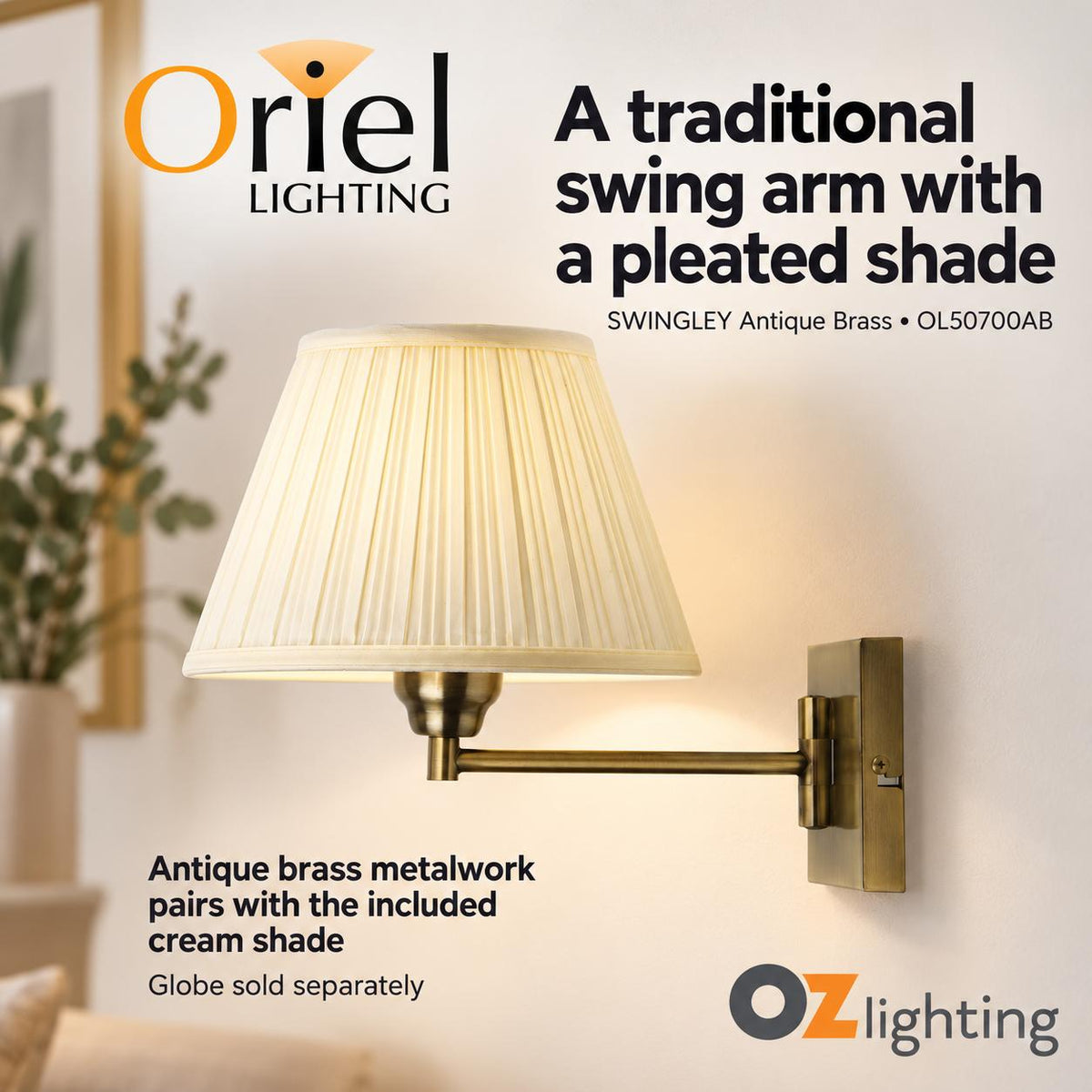 Oriel SWINGLEY Wall Light - 1 Light Traditional Swing Arm-Oriel Lighting-Ozlighting.com.au