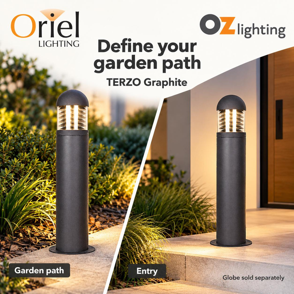 Oriel TERZO Outdoor Bollard Light - 650mm Garden, IP44-Oriel Lighting-Ozlighting.com.au