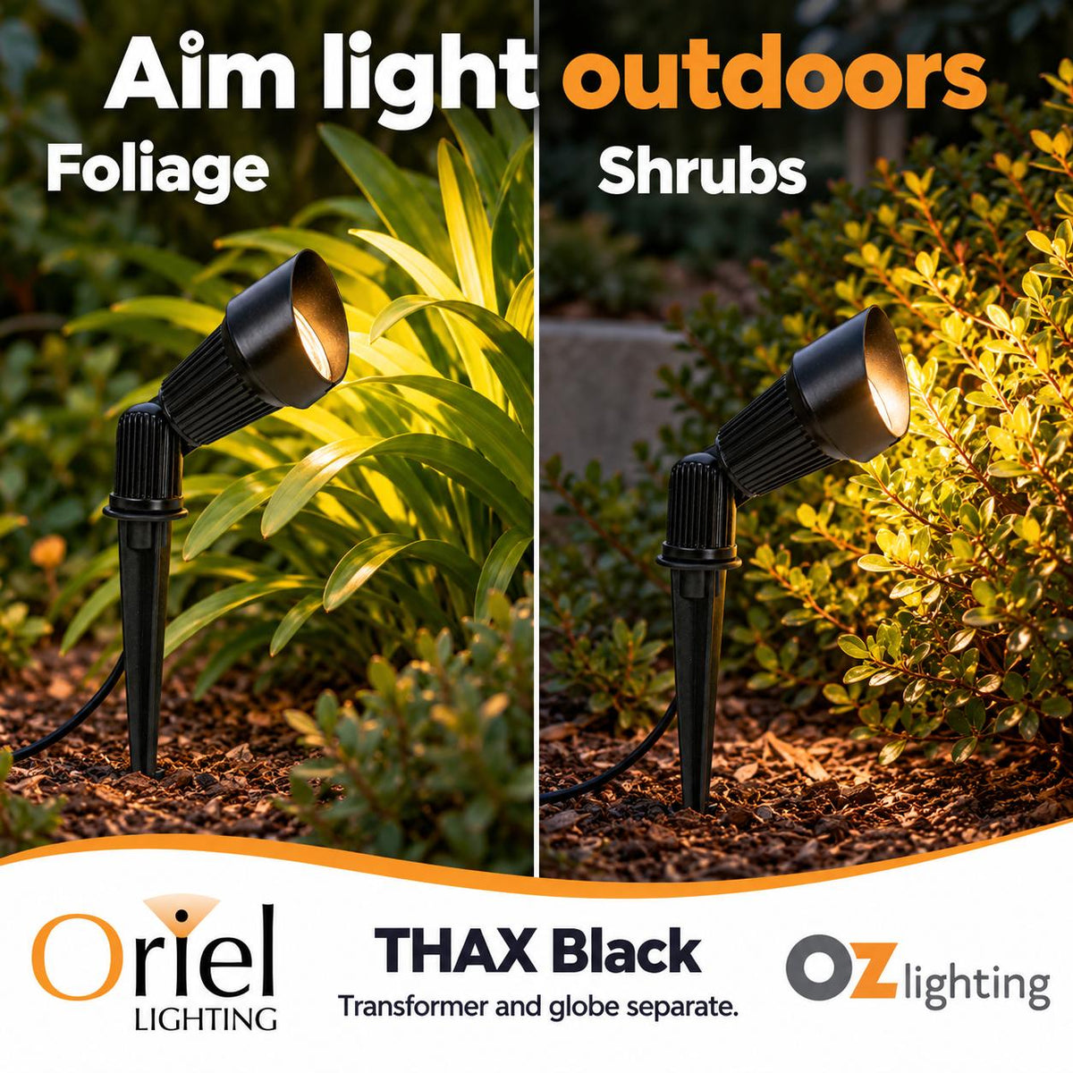 Oriel THAX Outdoor Spike Light - 12V Garden Hooded, IP54 - DRIVER REQUIRED-Oriel Lighting-Ozlighting.com.au