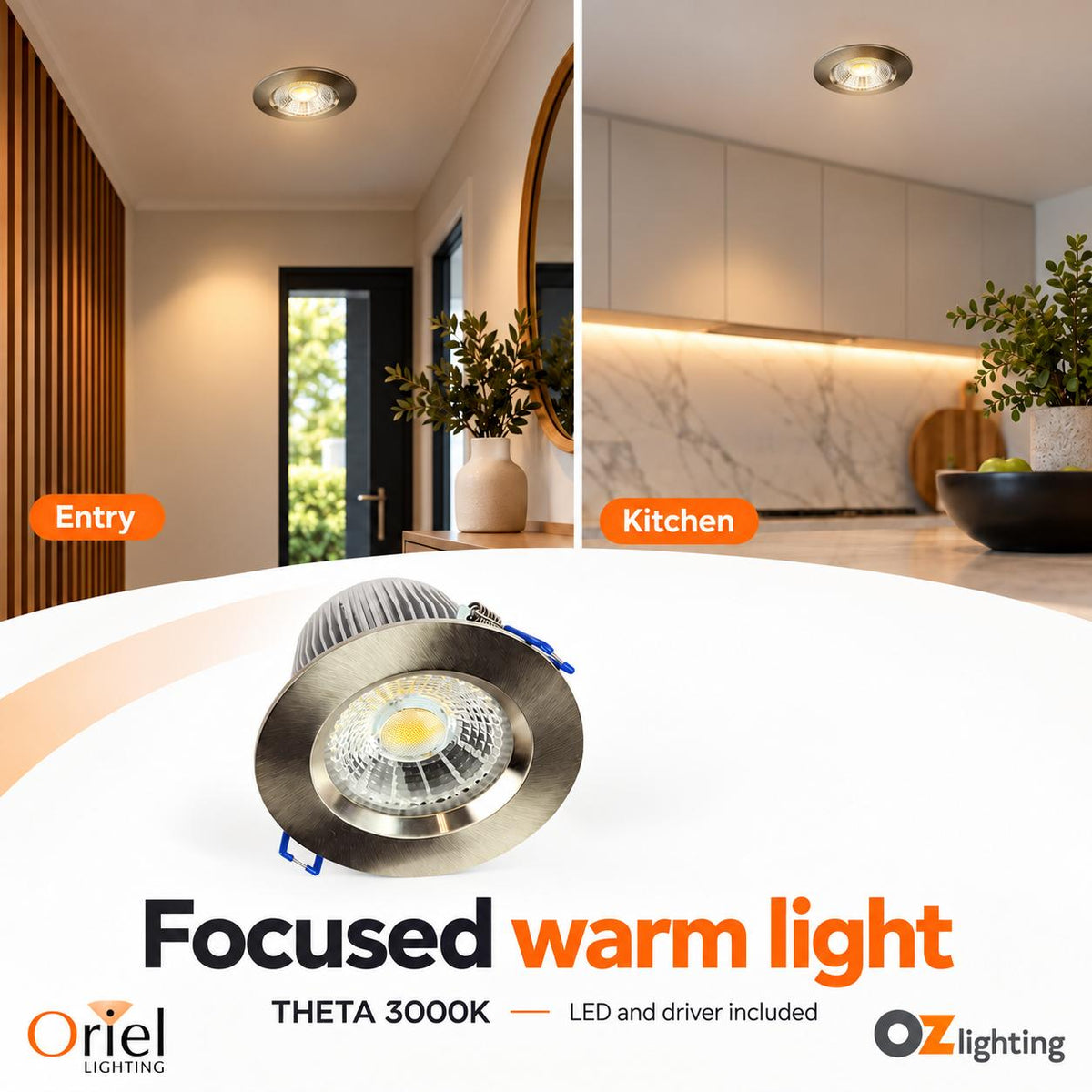 Oriel THETA Recessed LED Downlight - 13W, IP44-Oriel Lighting-Ozlighting.com.au