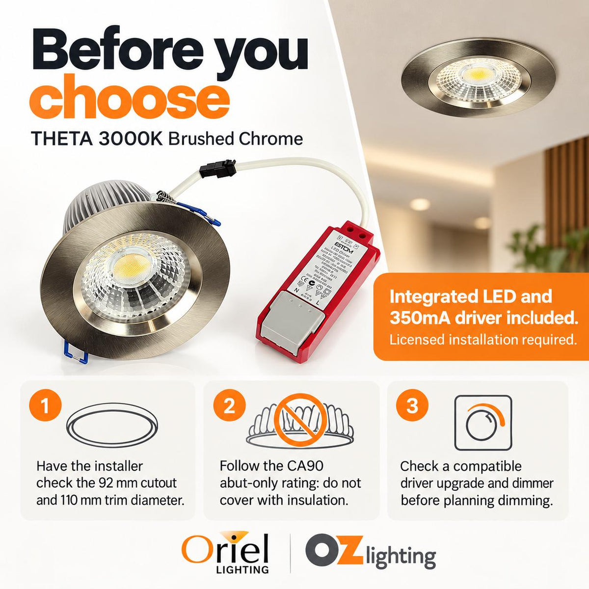 Oriel THETA Recessed LED Downlight - 13W, IP44-Oriel Lighting-Ozlighting.com.au