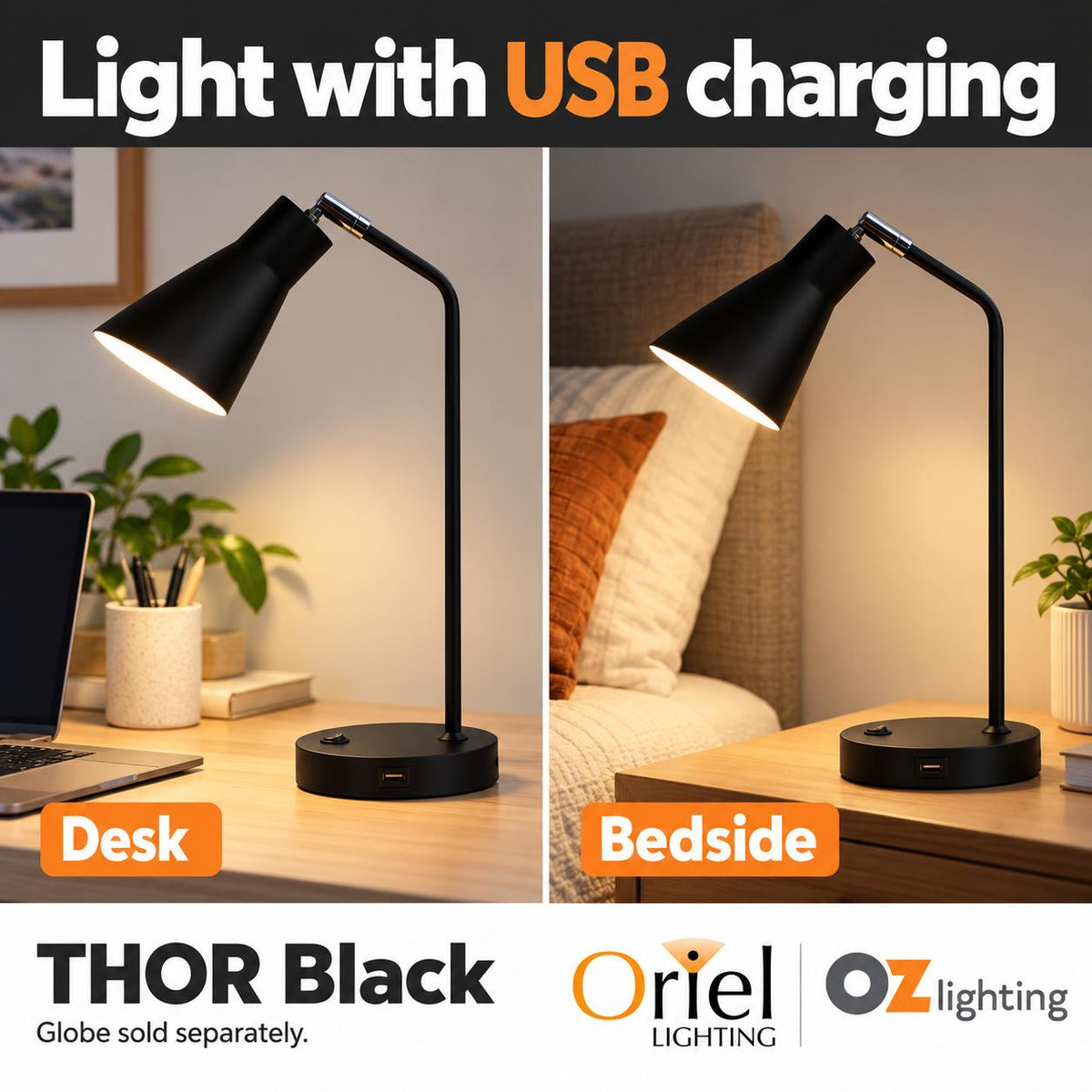 Oriel THOR Desk & Table Lamp - with USB Socket-Oriel Lighting-Ozlighting.com.au