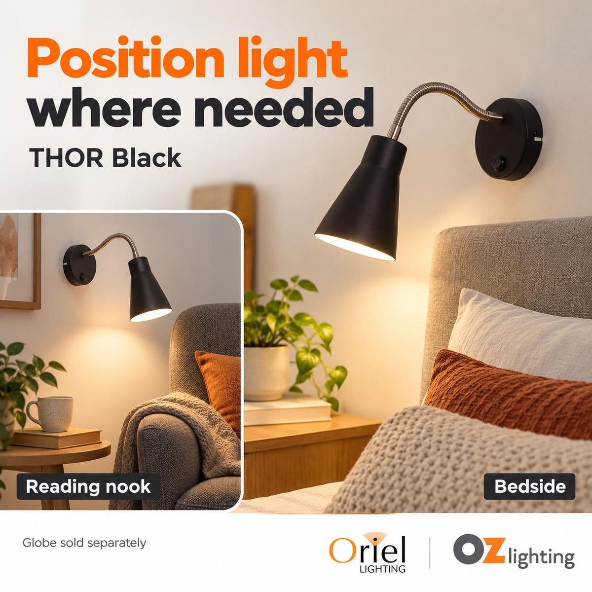 Oriel THOR Wall Light - 25W, Switched Flexible-Oriel Lighting-Ozlighting.com.au