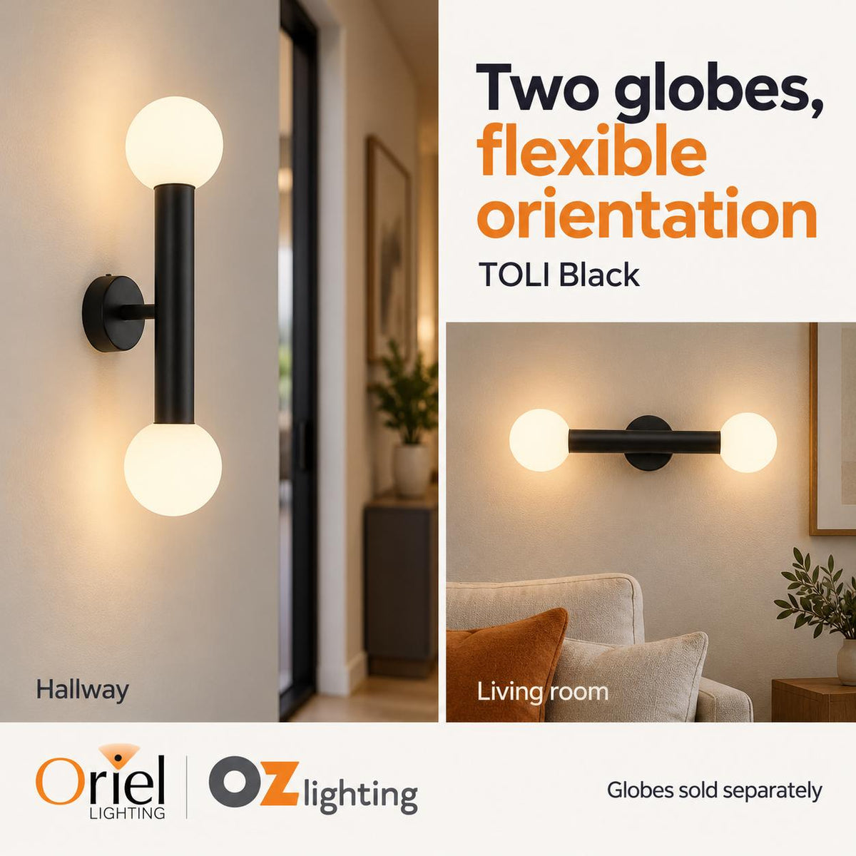 Oriel TOLI Wall Light - Max. 60W, Twin-Oriel Lighting-Ozlighting.com.au