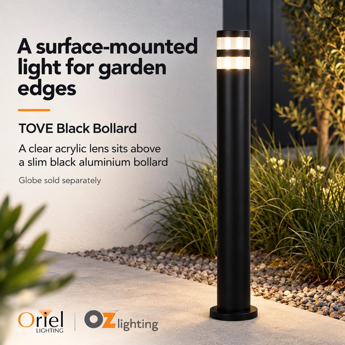 Oriel TOVE Outdoor Bollard Light - Aluminium Garden, IP44-Oriel Lighting-Ozlighting.com.au