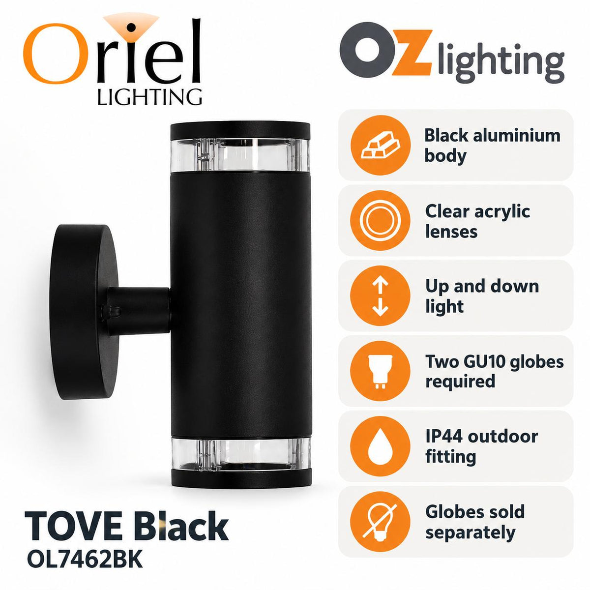 Oriel TOVE Outdoor LED Wall Light - Up/Down Ready, IP44-Oriel Lighting-Ozlighting.com.au
