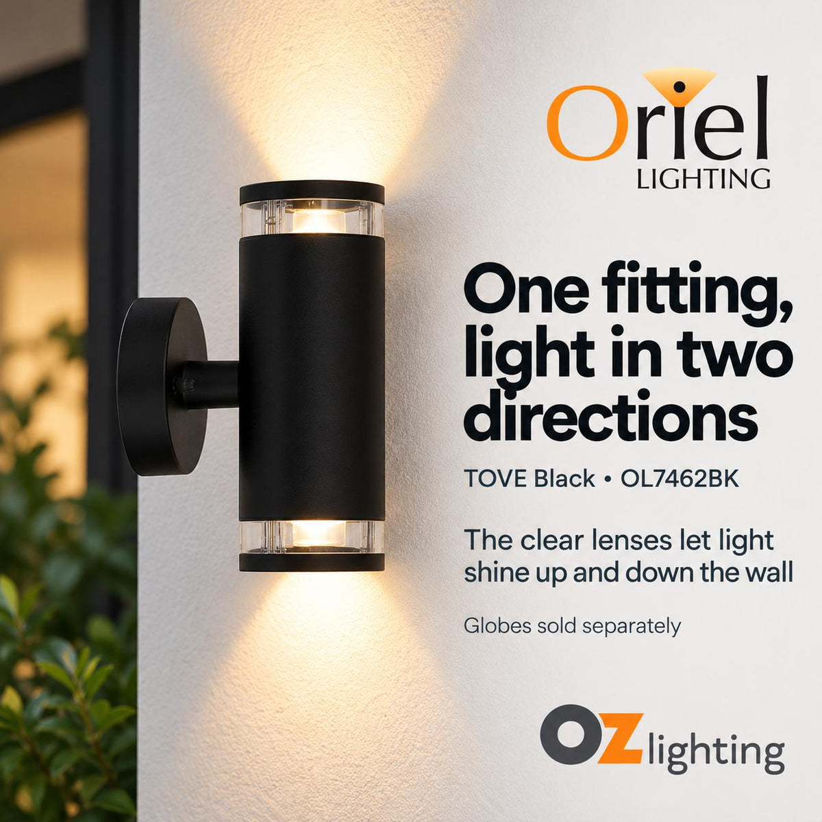 Oriel TOVE Outdoor LED Wall Light - Up/Down Ready, IP44-Oriel Lighting-Ozlighting.com.au