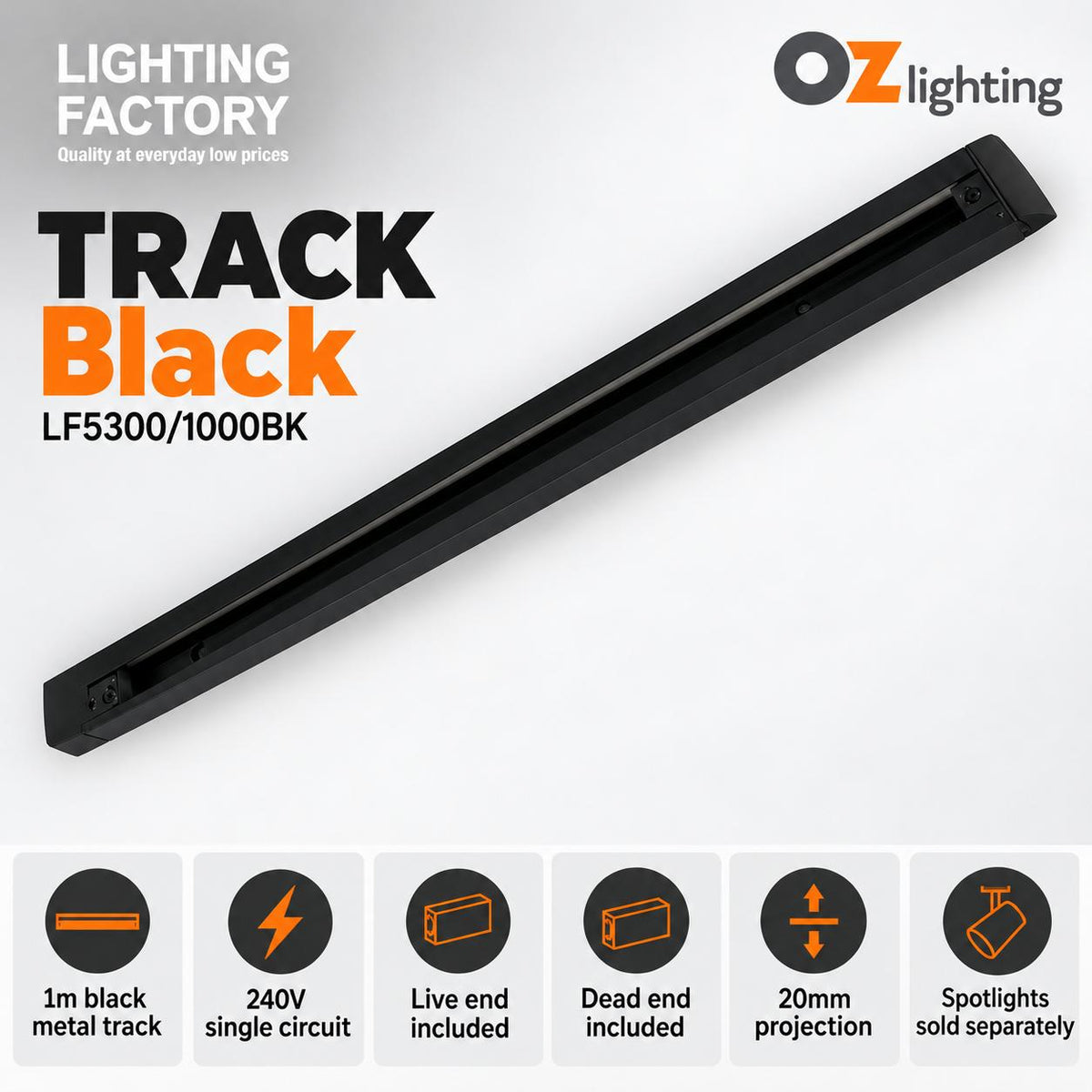 Oriel TRACK Track - with Live End, 1M/2M-Oriel Lighting-Ozlighting.com.au