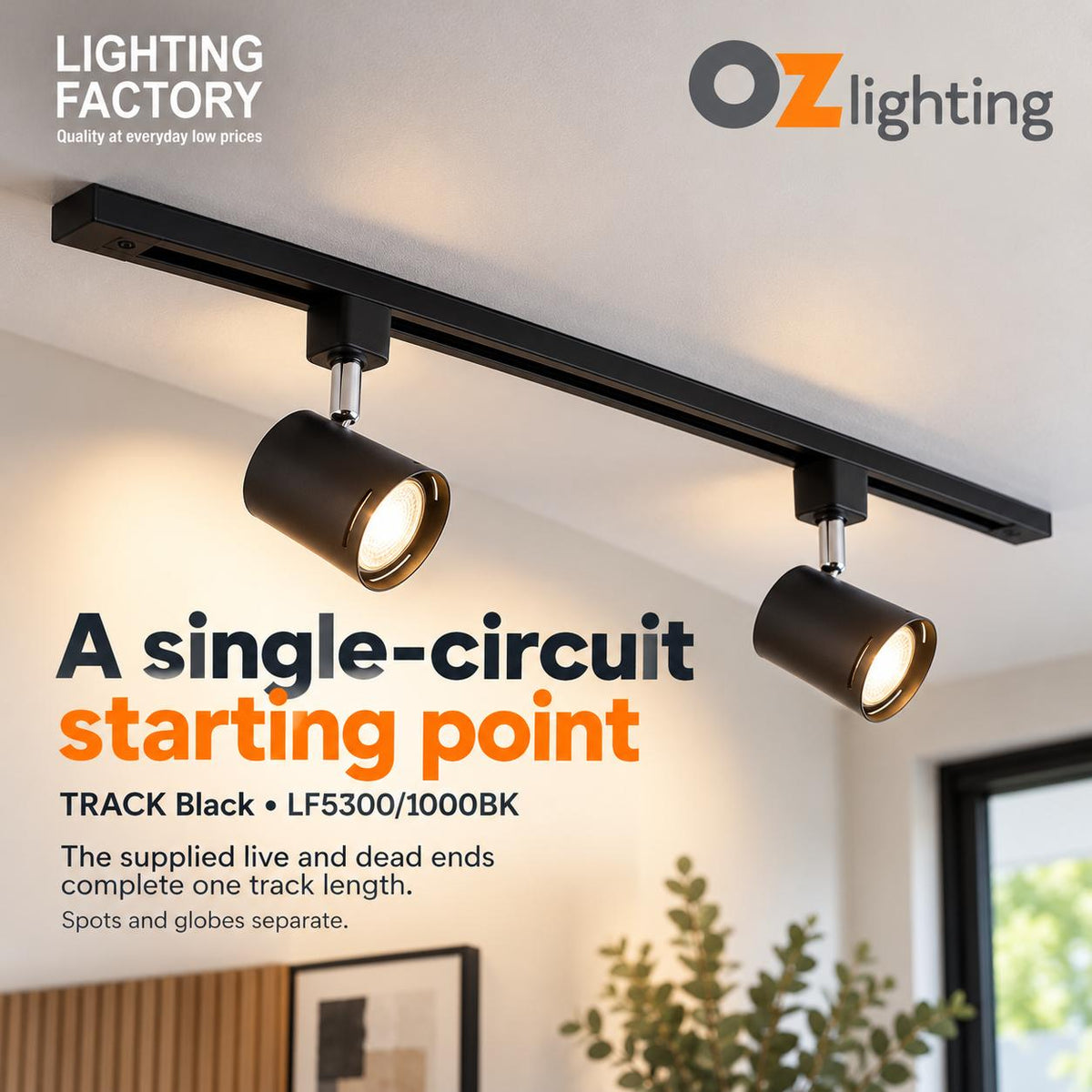 Oriel TRACK Track - with Live End, 1M/2M-Oriel Lighting-Ozlighting.com.au