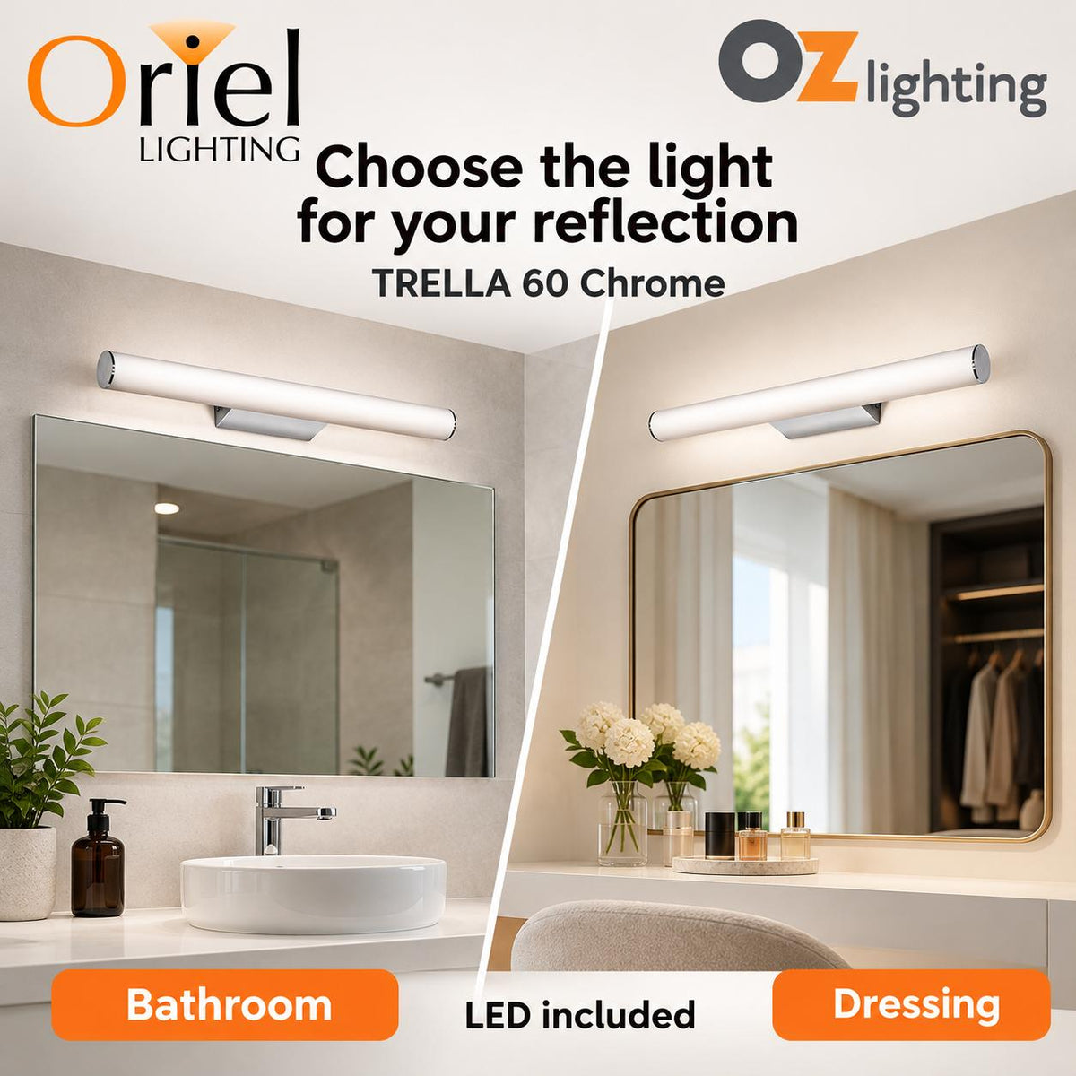 Oriel TRELLA.60 Vanity Wall Light - 12W-Oriel Lighting-Ozlighting.com.au