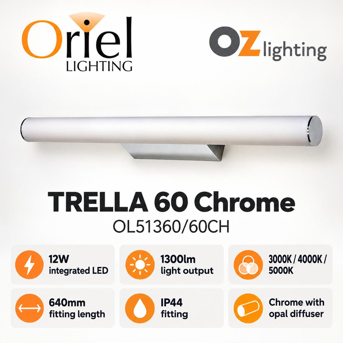 Oriel TRELLA.60 Vanity Wall Light - 12W-Oriel Lighting-Ozlighting.com.au
